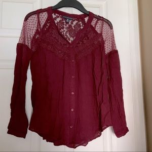 Button up blouse with Swiss dot and floral lace